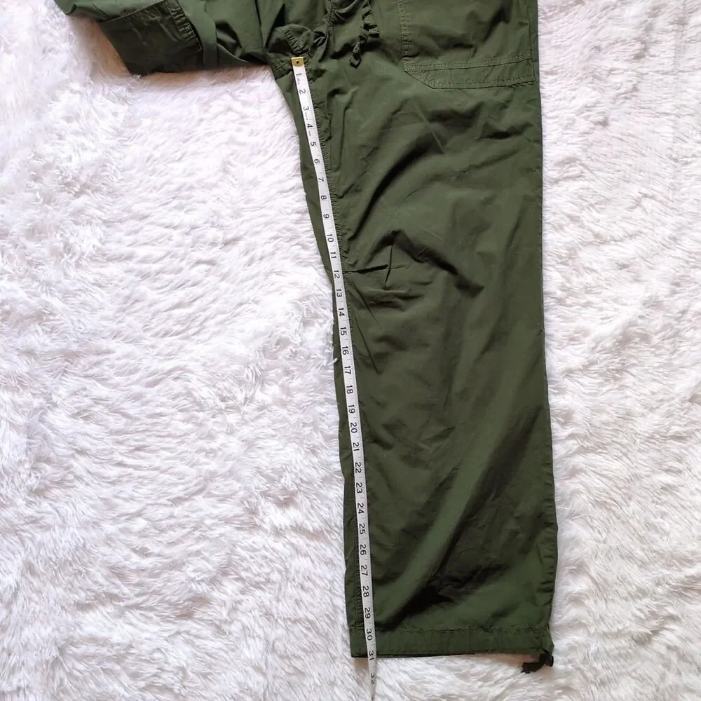Aerie Avenue Baggy Cargo Pants Womens L Green Flame 100% Cotton Wide Leg Boho - Picture 7 of 12